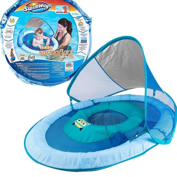 Amazon Swim Swimways Baby Spring Float Sun Canopy Blue Sea Monster
